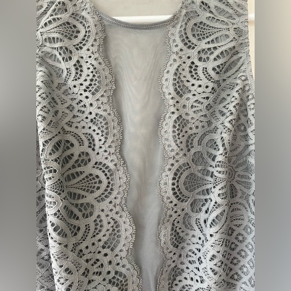 Victorias Secret Gray Lace Mesh Cotton Scoop Neck Teddy Bodysuit; size M - Picture 2 of 10